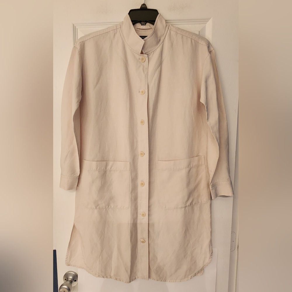 Eileen Fisher Ivory Long Button Front Coat - Picture 3 of 11